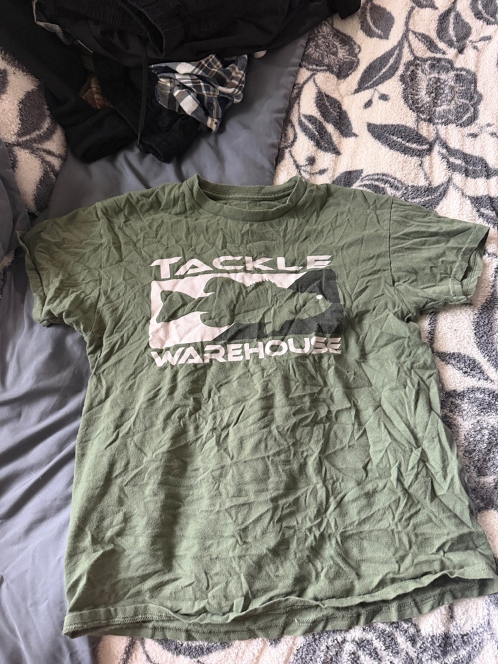 Warehouse Olive Green 'Tackle Warehouse' Short Sleeve Tee